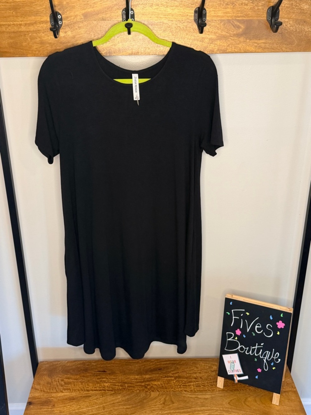 Zenana Black Short Sleeve Swing Dress